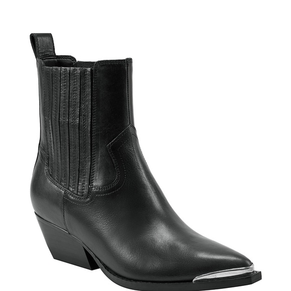 Marc Fisher PRYCE WESTERN BOOTIE Women's Black Leather Ankle Boots - Picture 1 of 10